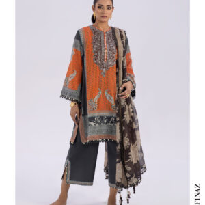 Vibrant Orange & Charcoal Lawn Suit – 3 Piece Sana Safinaz