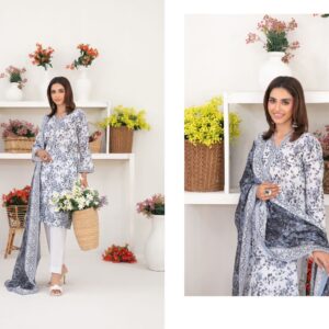 Elephant Grey and Coconut White 3 Piece Stitched - Tawakkal