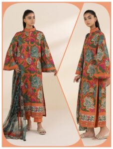 Burnt Orange  Printed Unstitched Lawn - Sapphire