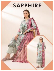 Dusty Blue and Vintage Pink Premium Lawn - Sapphire