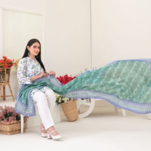 Sharmok Green and China Blue 3 Piece Stitched - Tawakkal