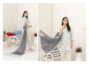 Slate Grey and White 3 Piece Stitched - Tawakkal