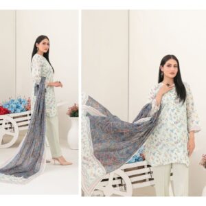 Slate Grey and White 3 Piece Stitched - Tawakkal